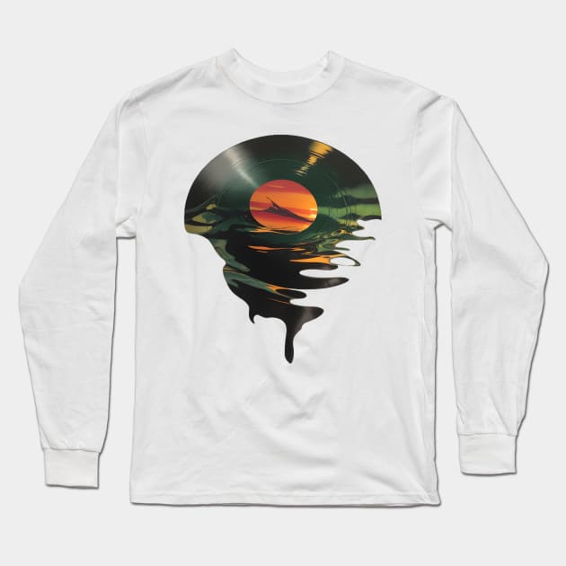 Cool Vinyl Lp Music Record Sunset Long Sleeve T-Shirt by VisionDesigner
